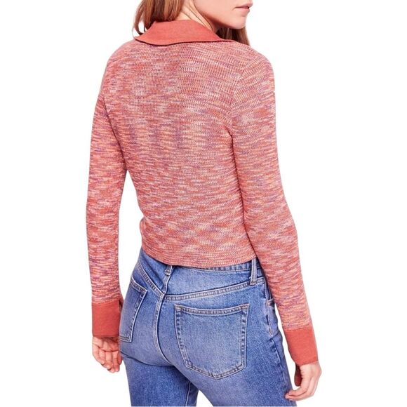 NWT Free People Making Memories Cropped Henley Sweater Size Medium Terra Cotta - Picture 4 of 15